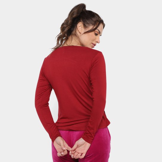 Camiseta Rainha Casual Elastic Manga Longa Feminina