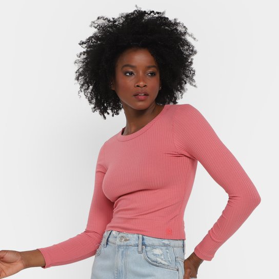 Camiseta Rainha Manga Longa Canelada Feminina