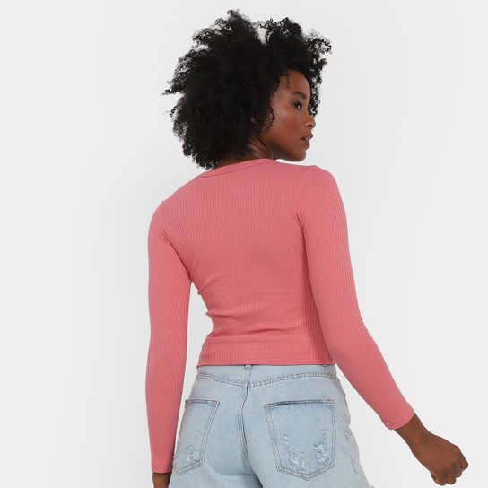 Camiseta Rainha Manga Longa Canelada Feminina