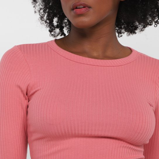 Camiseta Rainha Manga Longa Canelada Feminina